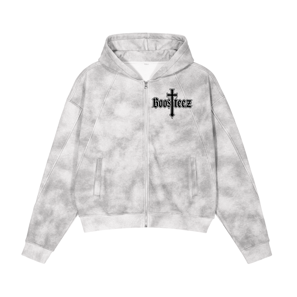 Dirty Washed Zip-Up Fleece Hoodie
